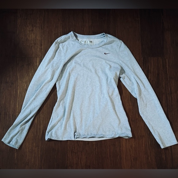 Nike Dri-FIT Women's Crew Running Top Long Sleeve Athletic Sports Tee Shirt Grey - Picture 2 of 6